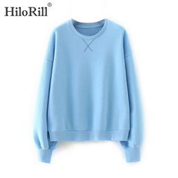 Casual O Neck Blue Sweatshirt Women Fashion Batwing Long Sleeve Sports Hoodies Loose Pullover Top Sudadera Mujer 210508