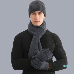 2021 European and American fashion autumn and winter warm suit mixed color knitted wool thickened hat scarf gloves three piece set gift