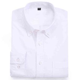 Camicia da uomo Oxford in puro cotone Casual tinta unita a maniche lunghe da uomo d'affari camicie eleganti per il tempo libero con tasca frontale vestibilità regolare top bianco G0105