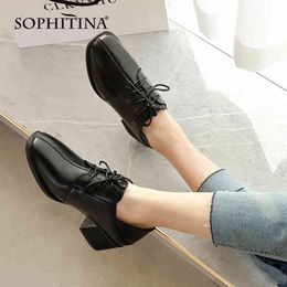 SOPHITINA Handmade Oxford Women's Shoes Fashion British Style Cross Straps Shoes Square Toe Casual Spring Female Pumps AO768 210513