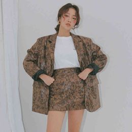 Motor Storm Long-sleeved Snake Pattern Loose Fashion Women Jacket + High Waist A Word Bag Hip Skirt Autumn QK358 210510
