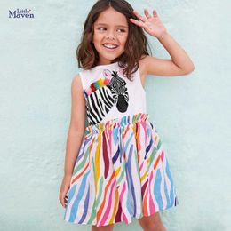 Little Maven 2021 New Summer Dress for Girls Childrens Lovely Zebra Dress Soft and Comfortable for Kids 2 to 7 Years Old Q0716