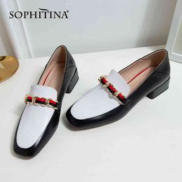 SOPHITINA Fashion Women's Pumps High Quality Genuine Leather Mixed Colors Metal Decoration Shoes Handmade Office Pumps PO422 210513