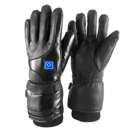 Rechargeable Leather Heated Gloves Motorcycle Electric Warm Heated Gloves 3 Adjustable Temperature Finger Heating Gloves Winter H1022