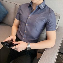 Summer Casual Shirt Men Short Sleeve Formal Business Dress Shirts High Quality Office Social Party Blouse Camisa Masculina 210527