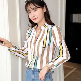 Korean Fashion Chiffon Women Shirts Office Lady Striped Blouses Plus Size XXXL Blusas Femininas Elegante Ladies Tops 210531