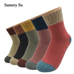 5 Pairs/Lot Thick Wool Socks Women Winter Cashmere Cotton Warm Socks Charming Ladies Girls Meias 211221