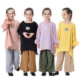 muslim kids clothes NZ - Muslim Children Clothing Top Shirt wide-legged Pants 2pcs Sets Kids Girl Suits Robe Kimono Jubah Middle East Islamic Clothing