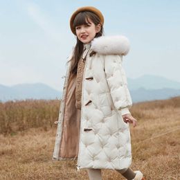 Children's White Duck Down Jacket 2021 Fashion Real Raccoon Fur Collar Girls Down Coat Mid-length Winter Kids Snowsuit TZ824 H0909