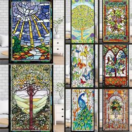 Frosted Privacy Window Film Stained Glass Film Retro European Church Style Colorful Window Stickers Shower Bathroom Glass Film 210317