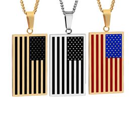 American National Flag Pendant Necklace Gold Chains Stainelss Steel ID Tag Necklaces for Women Men Hip Hop Fashion Jewellery Will and Sandy