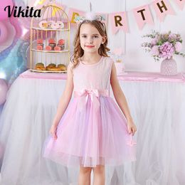 VIKITA Girls Sleeveless Summer Dress Children Casual Vestidos Toddlers Kids Birthday Party School Clothes Girls Sequins Dresses Q0716