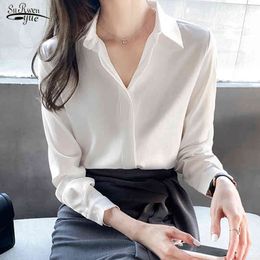 Vintage Chiffon Blouse Women Office Lady Long Sleeve Plus Size Shirts Turn Down Collar Female Clothing Blusas 13138 210508