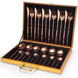 Stainless Steel Rose Gold Cutlery Set 24 Piece Teaspoons Knifes Spoons Forks Set Dinnerware Tableware Sets Of Dishes Dinner Set 210317