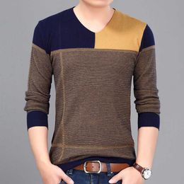 New Casual Computer Knitted V-neck Colour Patchwork Men's Pullover Sweaters 2017 Fashion Sweater Male Size M~3xL Y0907