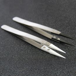 Best quality 100Pcs Black White Ceramic Tweezers Non-Conductive Heat Resistant Tweezers Stainless Steel Ceramic Tweezers E Cigarette Tools DH8576