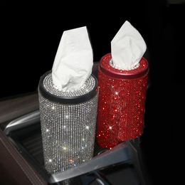 Creative Bling Car Crystal Diamond Tissue Box Diamante Paper Towel Tube Home Office Car Rhinestone Tissue Paper Box Girls Women 210326