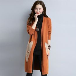 Autumn And Winter Women Sweater Jacket Solid Color No Button Female Loose Long Sweaters Knitted Cardigan 210427