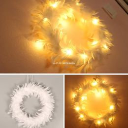 Decorative Flowers & Wreaths White Feather Wreath Christmas Day Wedding Party Po Props Home Decorations Dropship