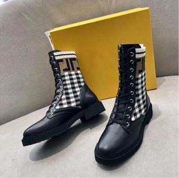 2021 Women Designer Boots Knitted Stretch Martin Black Leather Knight Women Short Boot Design Casual Shoes Luxurys Designer Boots trysdfhwf