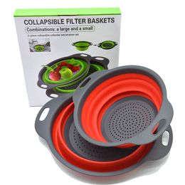 2pcs/Set Kitchen Tools Foldable Silicone Colander Fruit Vegetable Washing Basket Strainer Collapsible Drainer Packing With Box 211109