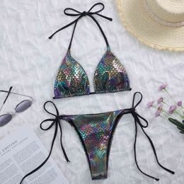 2021 Sexy Snake Print Halter Micro String Bikini Women Swimsuit Female Swimwear Two piece bikini set Brazilian bathing suit Swim X0522