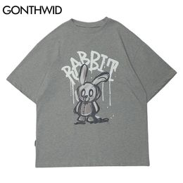 Streetwear T-Shirts Harajuku Graffiti Cartoon Rabbit Tshirts Hip Hop Fashion Short Sleeve Tees Shirts Mens Cotton Tops 210602
