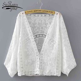 women tops lace hollow blouses shirts v-neck sweet solid long sleeved casual fashion 0311 40 210427