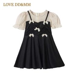 LOVE DD&MM Girls Princess Dresses Summer Casual Pearl Bow Bright Silk Pleat Dress Kids Sweet Costume Children Party Fancy 210715