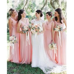 Dusty Pink Chiffon Bridesmaid Dress Long V Neck Sleeveless Customizable Fashion Women Dresses Wedding Guest Prom Gowns Evening Gown