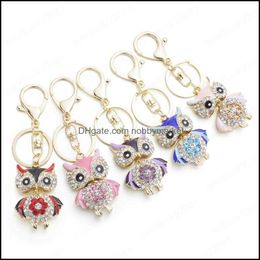 Key Rings Jewellery Cute Owl Crystal Chains Holder For Car Keyrings Keychains Women Flower Purse Bag Buckle Pendant Drop Delivery 2021 3Glqh