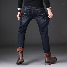 Men's Jeans Men Winter Thicker Warm Black Denim Straight Fit Good Quality Fleece Smart Casual Long Blue Size 40