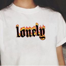 Lonelg Flame Printed Summer Fashion 100% Cotton Tumblr Women T-Shirt Street Style Cool Grunge Punk Unisex Tee 210518