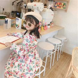 Girls' Dress New European American Autumn Flared Sleeves Floral Fashion Princess Party Dress Children Baby Kids Clothing 3-7 Y Q0716