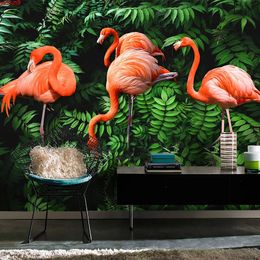 Custom 3D Photo Wallpaper Murals Flamingo Tropical Rainforest Plant Green Leaf Large Mural Living Room Bedroom TV Wall Paintinggood quatity