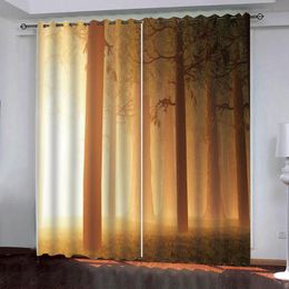 Curtain & Drapes Early Morning Woods Luxury 3D Blackout Window Curtains Drape For Living Room Bedroom Office Home Decor