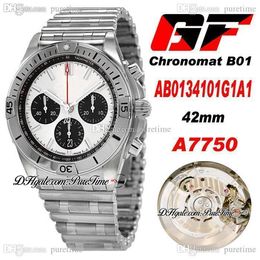 GF B01 ETA A7750 Automatic Chronograph Mens Watch 42mm White Black Dial Stick Markers AB0134101G1A1 Stainless Steel Bracelet Super Edition Puretime