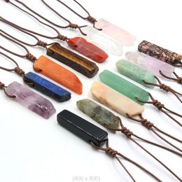 Irregular Natural Crystal Stone Energy Pendant Necklaces With Rope Chain For Women Men Fashion Party Club Decor Jewellery