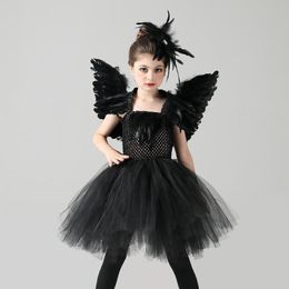 Girl's Dresses Girtls Black Swan Cosplay Costumes Children Littler Evil Dress Up For Kids Feather Play Bird Clothing Girl Party Frocks