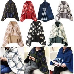 Wearable Blanket Soft Warm Cosy Fleece Shawls Flannel Throw Blankets Button Closure Grid Stripe Lattice Shawl Snuggle Throwing for Sofa WLL1230