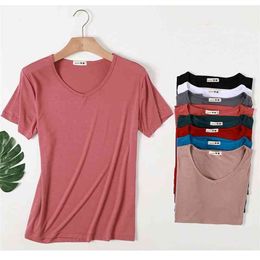 Hot Selling V-Neck Cotton Basic T-shirt Women Plain Simple T Shirt For Women Short Sleeve Female Tshirts Tops Tees D279 210324