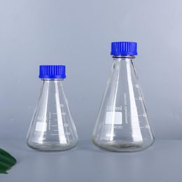 Lab Supplies Screw Mouth Triangular Flask Glass Conical Blue Cap 500 / 1000ml