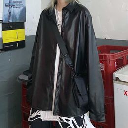 Outerwear Korean Black Leather Moto Jacket Women Casual Loose Streetwear Biker Female Spring Fashion Long Sleeve Top 210604