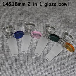 Herb slide hookah glass bowls 14mm 18mm 2in 1 for beaker Bongs oil rig and Ash Catcher smoking Bowl