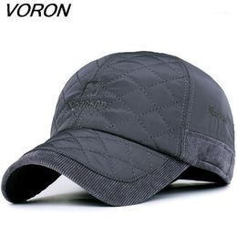 Ball Caps VORON 2021 Warm Winter Baseball Cap Men Brand Snapback Black Solid Bone Mens Hats Ear Flaps1