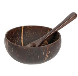 Natural Coconut-Bowl Spoon Set Creative Coconut Shell Fruit Salad Noodle Ramen Rice Bowl Wooden Bowls For Restaurant Kitchen Party Wedding Tableware Decor SN5958