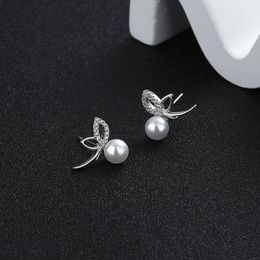 Stud Luckydays Elegant Zircon Butterfly Pearl Earrings For Women Fashion Korean Jewellery Wedding Party Girl's Unusual Earring