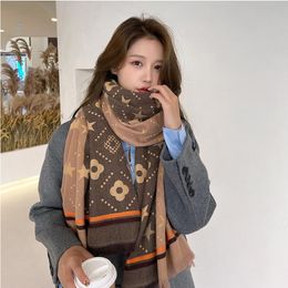 Shawls Autumn and winter new long cashmere scarf women Korean version of Dongdaemun star flower shawl thick warm scarf