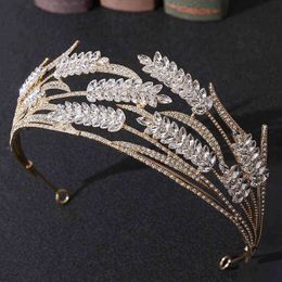 FORSEVEN Tiaras Luxury Crystal Wheat Shape Crown Handmade Gold Colour Bride Wedding Tiara Headpiece Women Hair Accessory JL