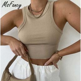 Msfancy Summer Cotton Crop Tops Women White Thread Haut Femme Sexy Black Tank Top 210604